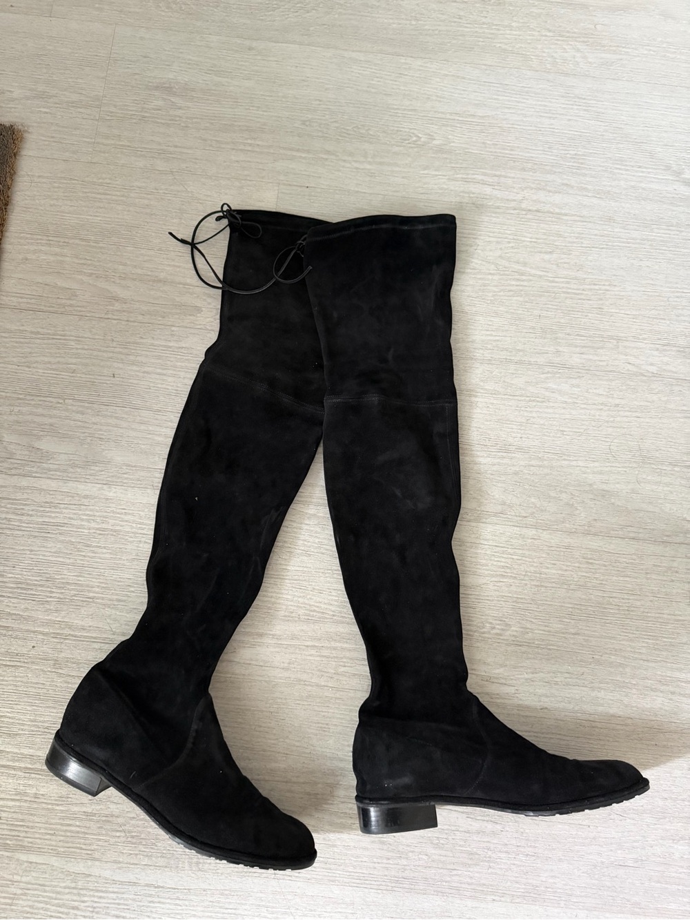 Stuart Weitzman Black Suede Over-the-Knee Boots with Thigh Tie